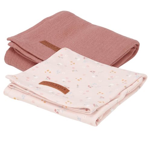 Hydrofiele doeken 70 x  70 cm Pure pink blush / Little Pink Flowers 2-pack - Litte Dutch