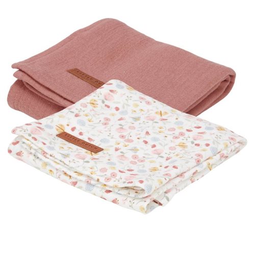 Hydrofiele doeken 70 x 70 cm Pure Pink Blush / Flowers & Butterflies 2-pack - Little Dutch