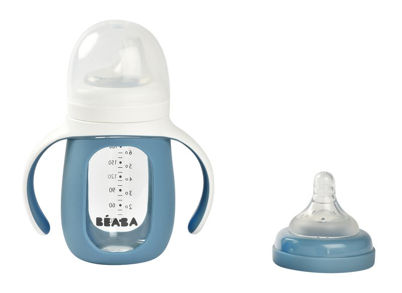 2 in 1 glazen trainingsfles blue - Béaba