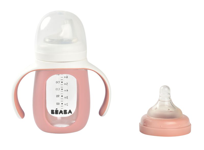 2 in 1 glazen trainingsfles pink - Béaba